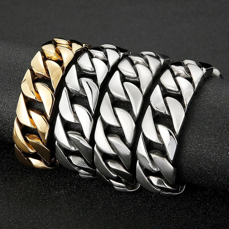 Hip-Hop Geometric Stainless Steel Polishing 18K Gold Plated Men'S Bracelets