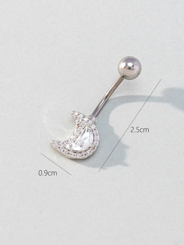 Hip-hop Geometric Stainless Steel Silver Plated Zircon Belly Ring In Bulk