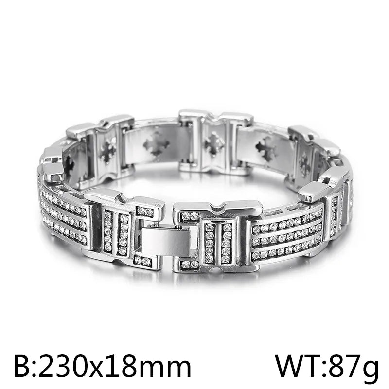 Hip-Hop Geometric Titanium Steel Inlay Zircon 18K Gold Plated Men'S Bracelets