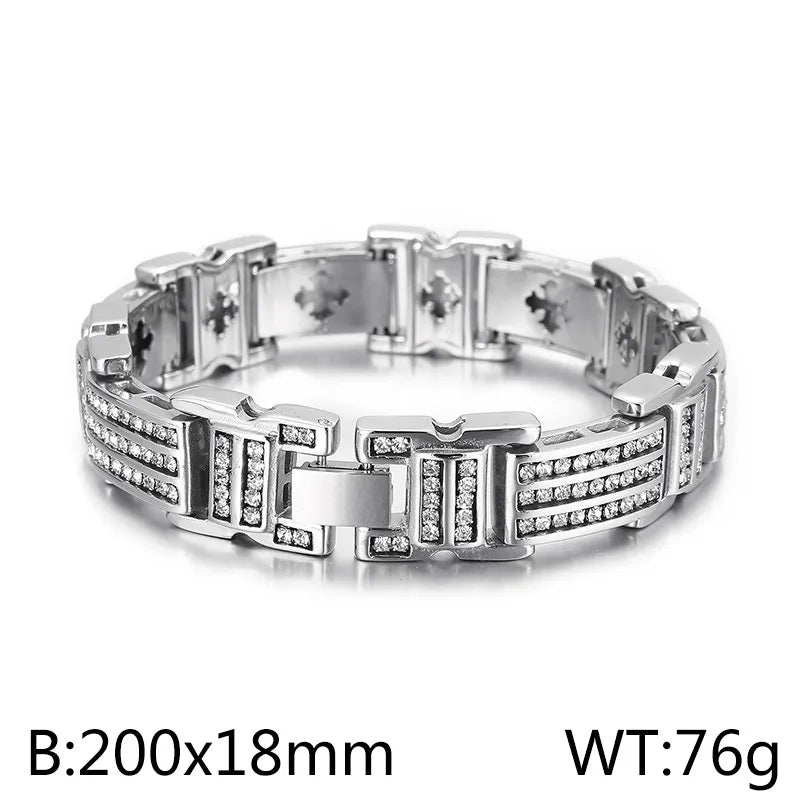 Hip-Hop Geometric Titanium Steel Inlay Zircon 18K Gold Plated Men'S Bracelets