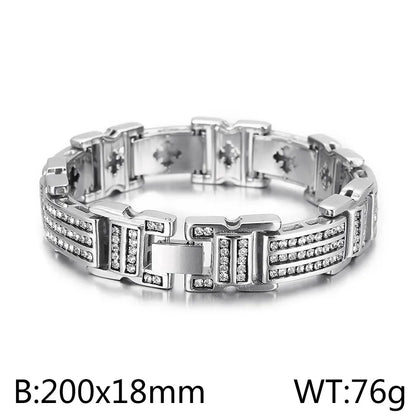 Hip-Hop Geometric Titanium Steel Inlay Zircon 18K Gold Plated Men'S Bracelets