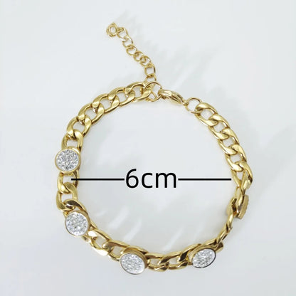 Hip-hop Geometric Titanium Steel Polishing Plating Inlay Rhinestones Zircon 14k Gold Plated Bracelets