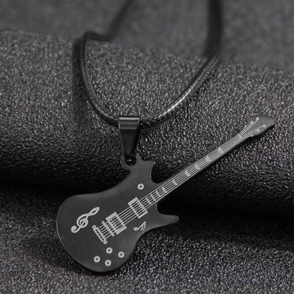 Hip-Hop Guitar Skull Stainless Steel Men'S Pendant Necklace