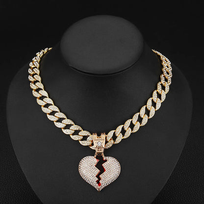 Hip-hop Heart Shape Alloy Plating Inlay Rhinestones 18k Gold Plated Women's Pendant Necklace Necklace Pendant