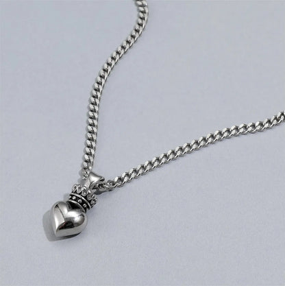 Hip-hop Heart Shape Crown Titanium Steel Pendant Necklace