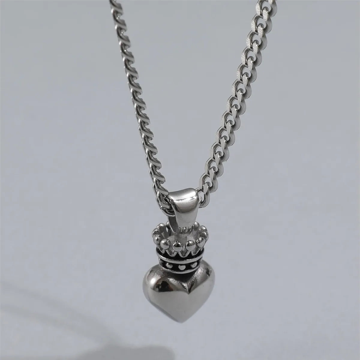 Hip-hop Heart Shape Crown Titanium Steel Pendant Necklace