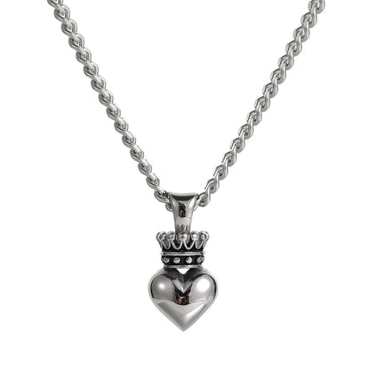 Hip-hop Heart Shape Crown Titanium Steel Pendant Necklace