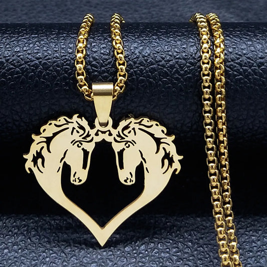 Hip-hop Heart Shape Horse Stainless Steel Pendant Necklace