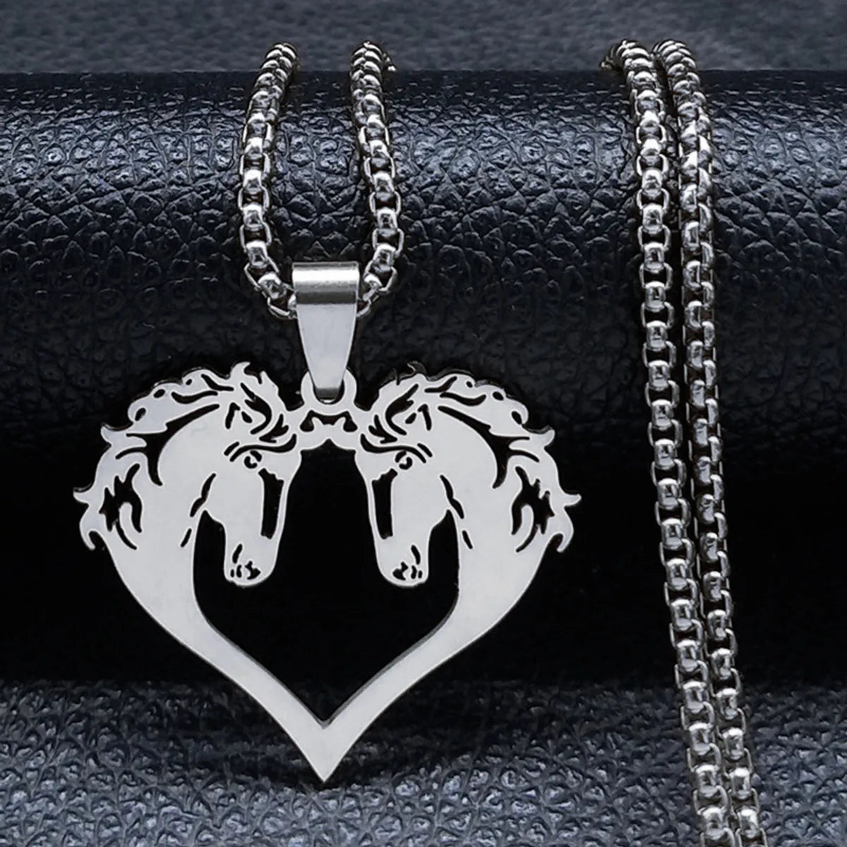 Hip-hop Heart Shape Horse Stainless Steel Pendant Necklace