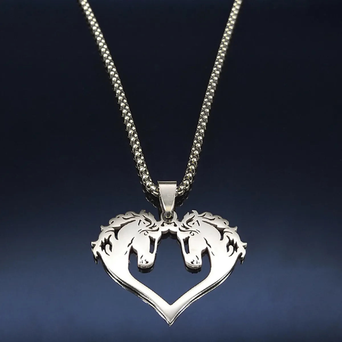 Hip-hop Heart Shape Horse Stainless Steel Pendant Necklace