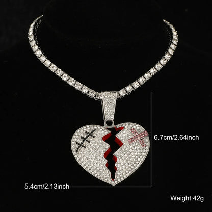 Hip-hop Heart Shape Rhinestones Stainless Steel Alloy Wholesale Pendant Necklace