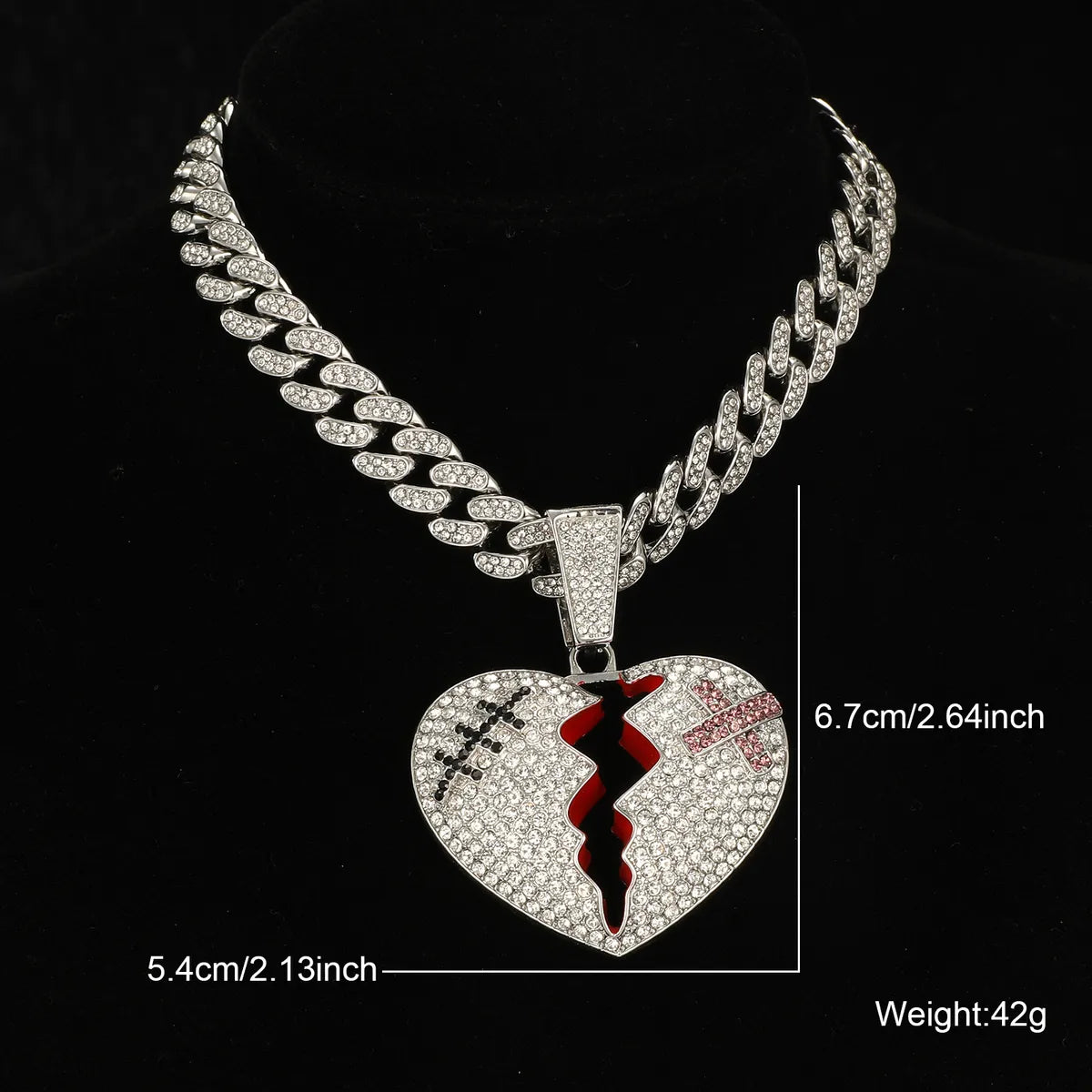 Hip-hop Heart Shape Rhinestones Stainless Steel Alloy Wholesale Pendant Necklace