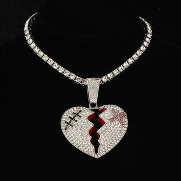 Hip-hop Heart Shape Rhinestones Stainless Steel Alloy Wholesale Pendant Necklace