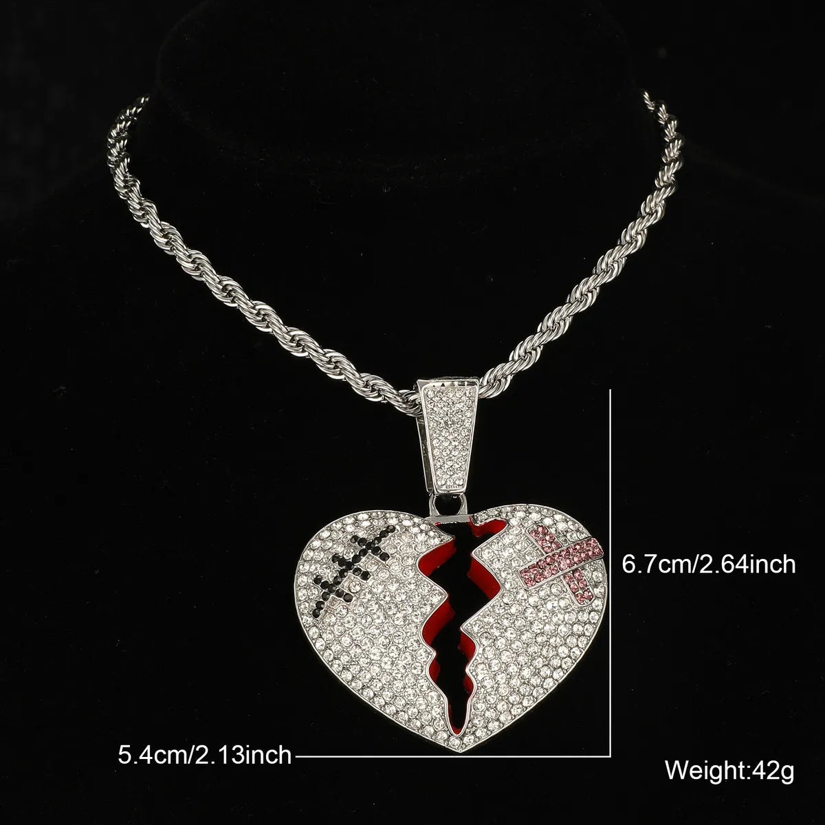 Hip-hop Heart Shape Rhinestones Stainless Steel Alloy Wholesale Pendant Necklace