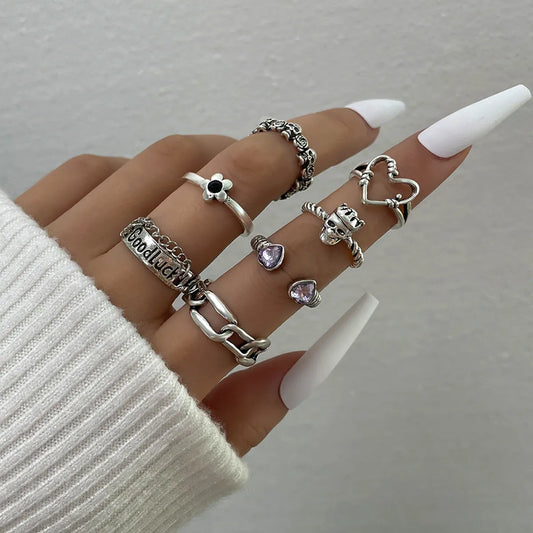 Hip-Hop Heart Shape Rose Skull Alloy Inlay Rhinestone Rings