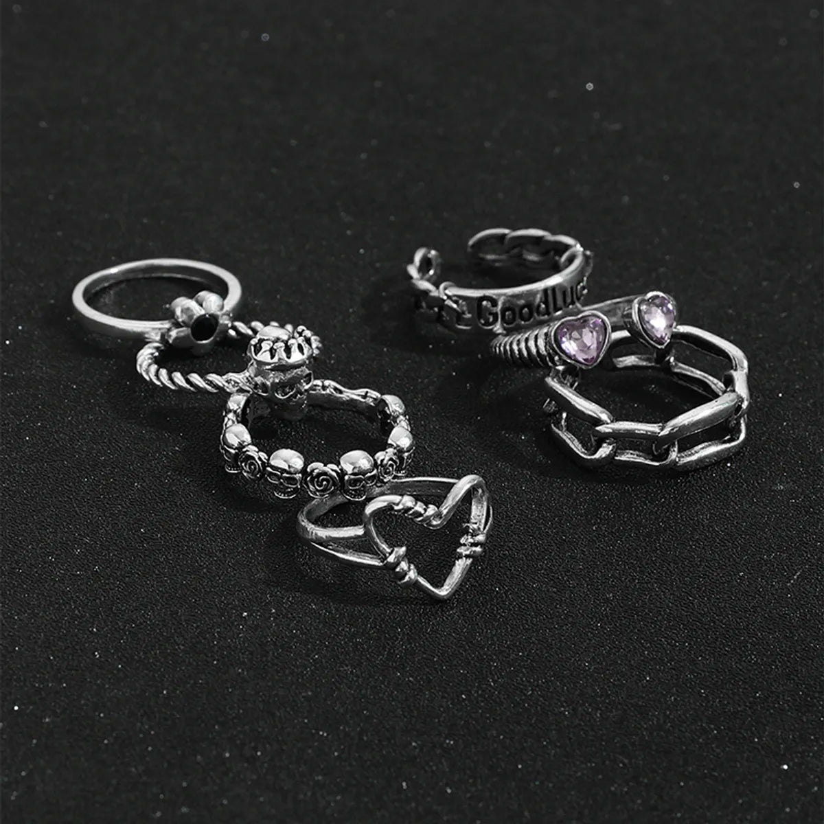 Hip-Hop Heart Shape Rose Skull Alloy Inlay Rhinestone Rings