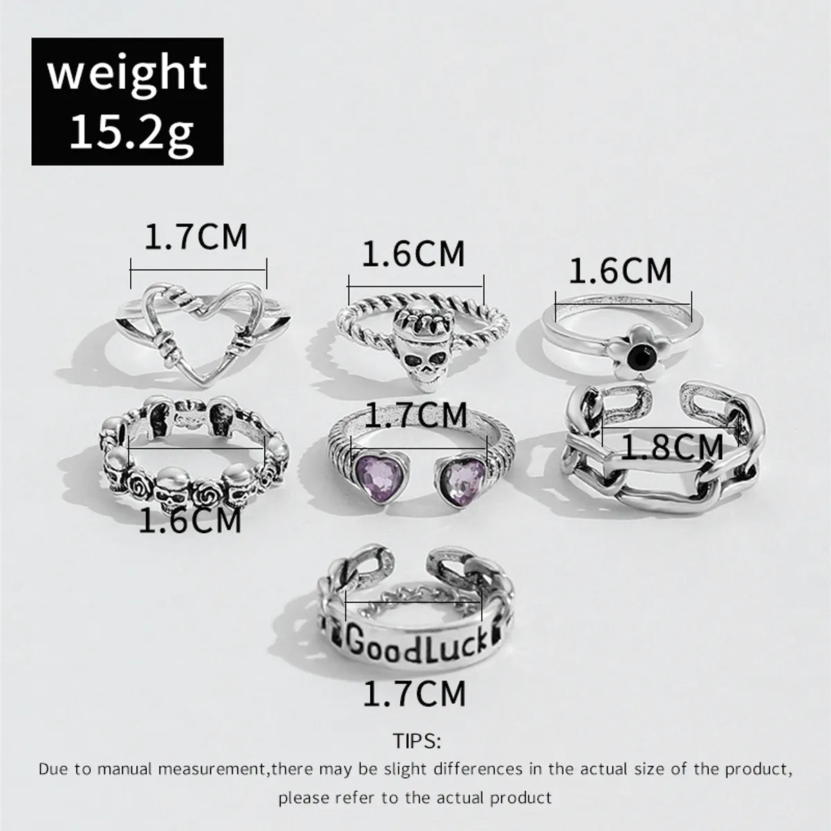 Hip-Hop Heart Shape Rose Skull Alloy Inlay Rhinestone Rings