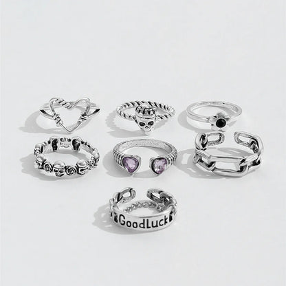 Hip-Hop Heart Shape Rose Skull Alloy Inlay Rhinestone Rings