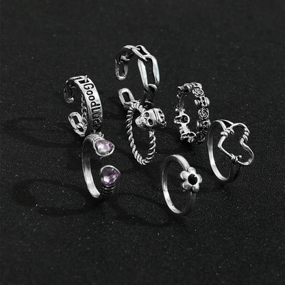 Hip-Hop Heart Shape Rose Skull Alloy Inlay Rhinestone Rings