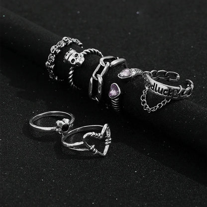 Hip-Hop Heart Shape Rose Skull Alloy Inlay Rhinestone Rings