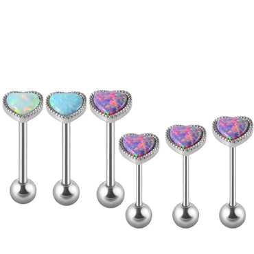 1 Piece Tongue Rings Hip-Hop Heart Shape Stainless Steel Inlay Opal Tongue Rings