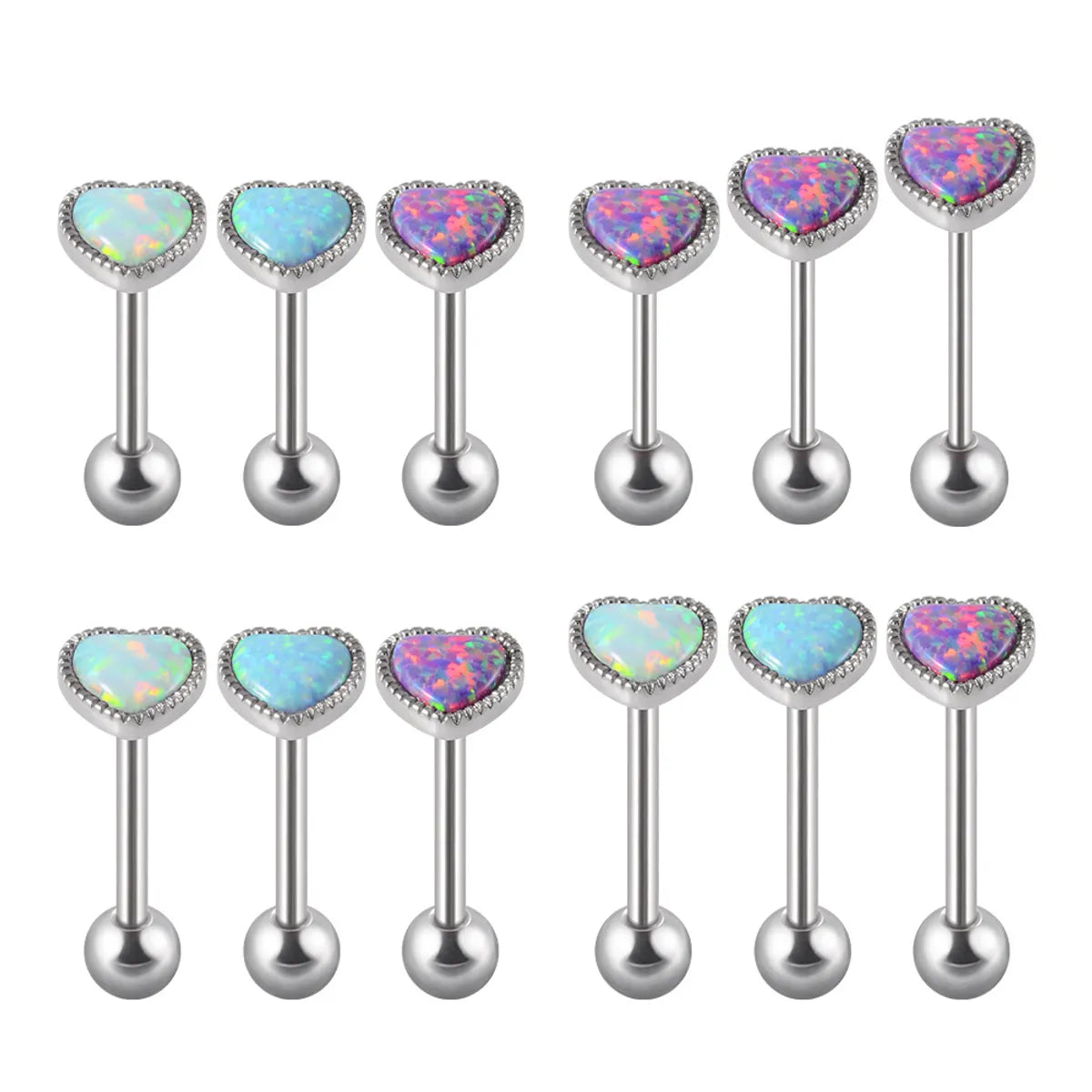 1 Piece Tongue Rings Hip-Hop Heart Shape Stainless Steel Inlay Opal Tongue Rings