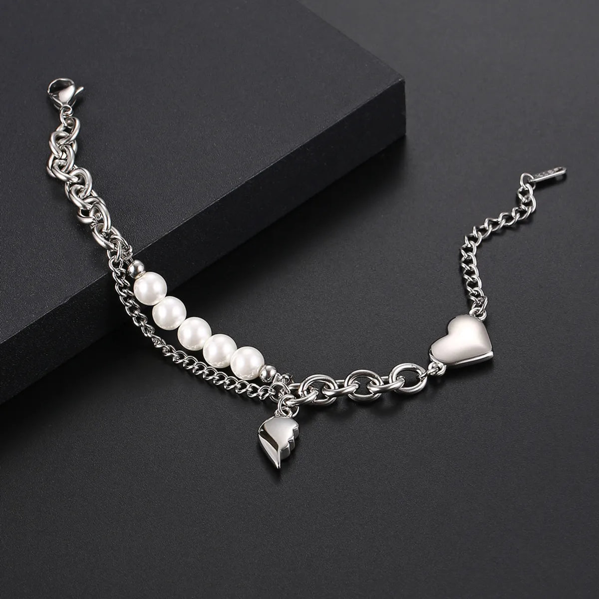 Hip-hop Heart Shape Stainless Steel Plating Gold Plated Bracelets