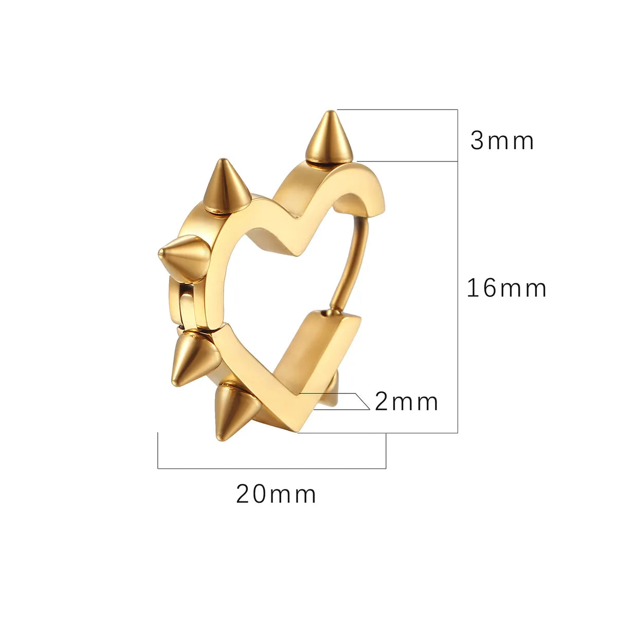 1 Pair Hip-Hop Heart Shape Plating  201 Stainless Steel 18K Gold Plated Earrings