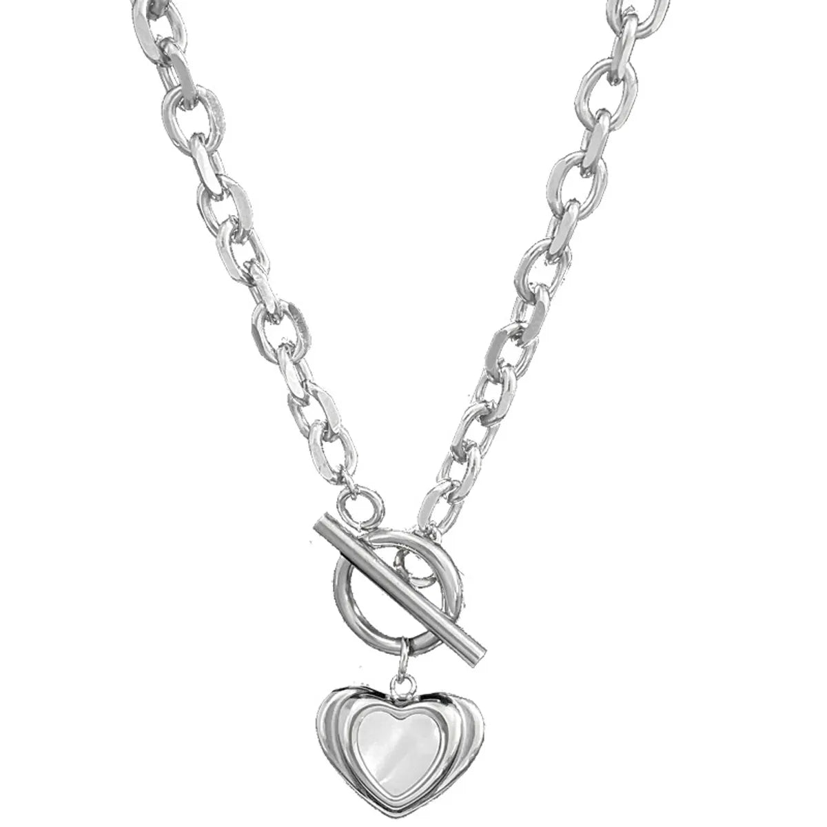 Hip-hop Heart Shape Titanium Steel Toggle Plating Inlay Shell Necklace