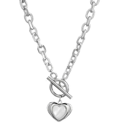 Hip-hop Heart Shape Titanium Steel Toggle Plating Inlay Shell Necklace