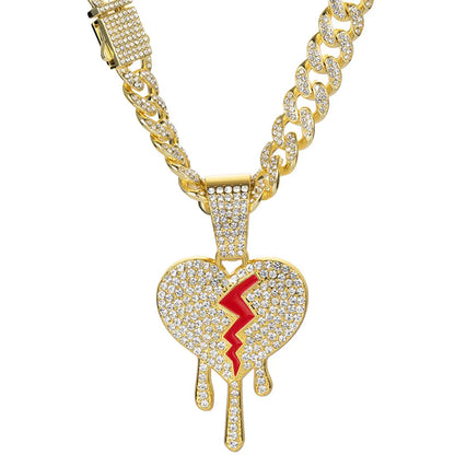 Hip-Hop Heart Shape Zinc Alloy Rhinestones Unisex Pendant Necklace