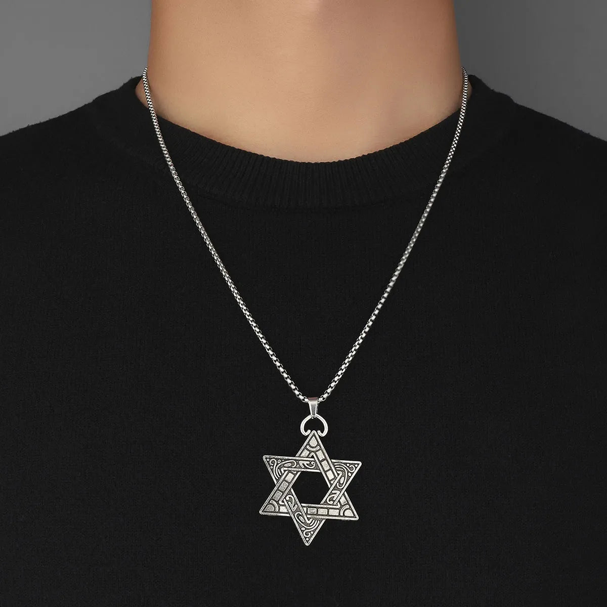 Hip-Hop Hexagram Zinc Alloy Plating Inlay Men's Pendant Necklace