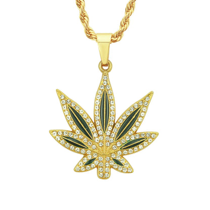 Hip-Hop Leaf Alloy Inlay Zircon Women'S Pendant Necklace