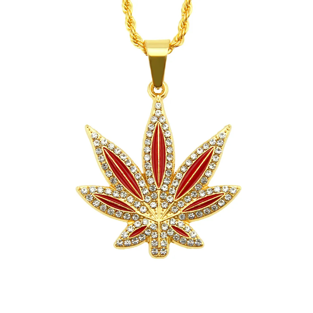 Hip-Hop Leaf Alloy Inlay Zircon Women'S Pendant Necklace