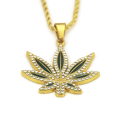 Hip-Hop Leaf Alloy Inlay Zircon Women'S Pendant Necklace