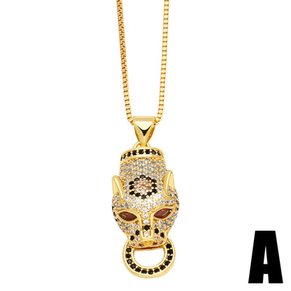 Wholesale Jewelry Hip-Hop Leopard Head Stainless Steel Copper Zircon 18K Gold Plated Inlay Pendant Necklace