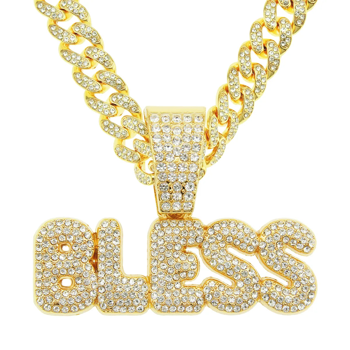 Hip-Hop Letter Alloy Plating Inlay Rhinestones Men'S Pendant Necklace