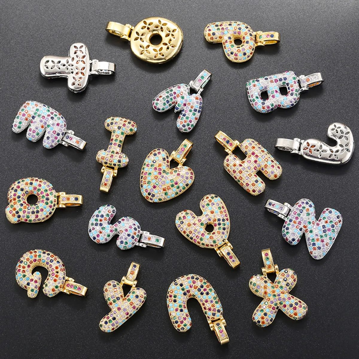 Hip-hop Letter Copper Plating Inlay Zircon 18k Gold Plated Charms