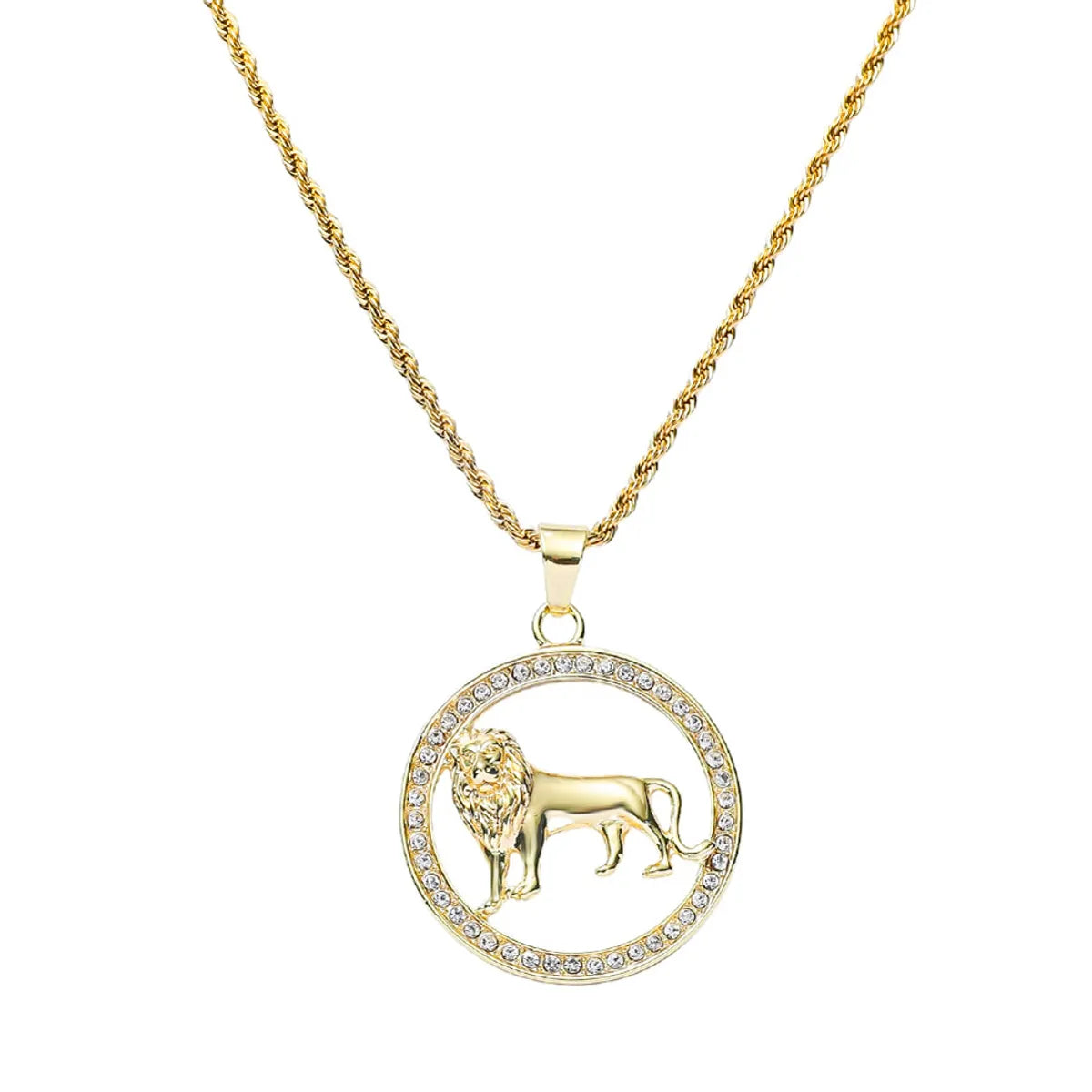 Hip-hop Lion Alloy Inlay Unisex Pendant Necklace