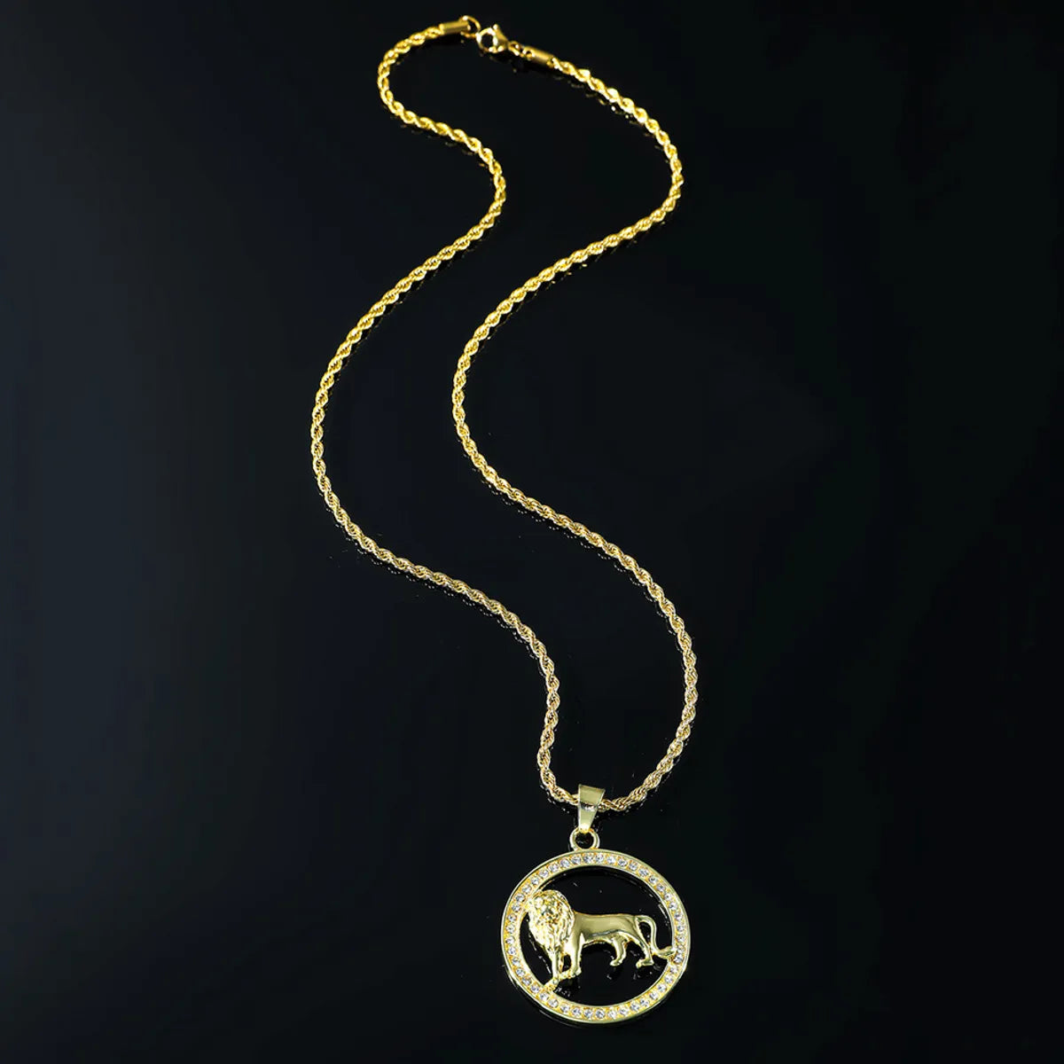 Hip-hop Lion Alloy Inlay Unisex Pendant Necklace