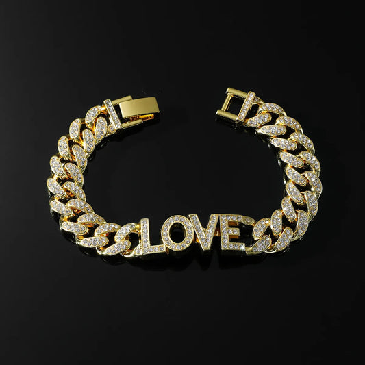 Hip-hop Love Alloy Plating Inlay Rhinestones Men's Bracelets