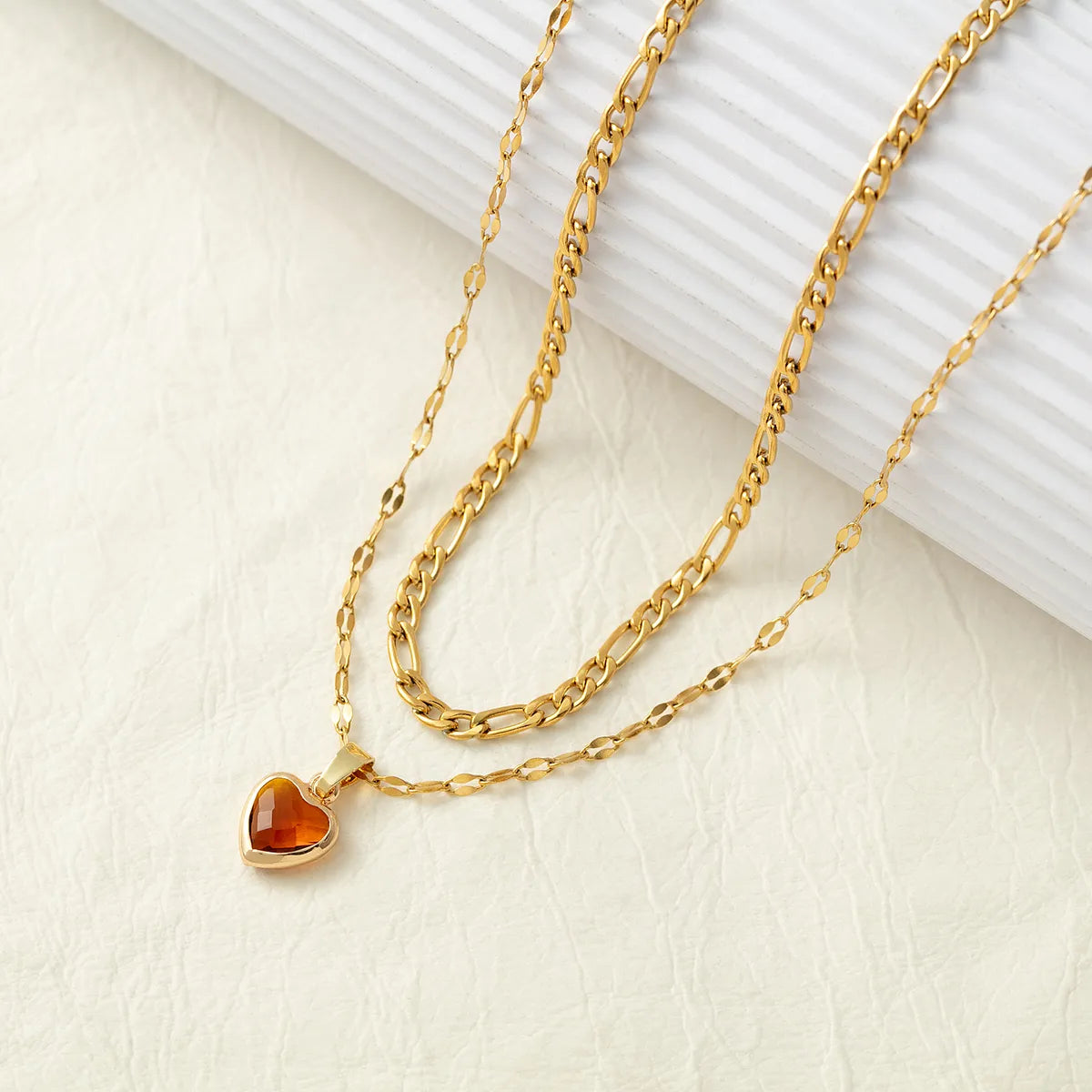 Hip-hop Luxurious Heart Shape Titanium Steel Plating Inlay Zircon 18k Gold Plated Pendant Necklace