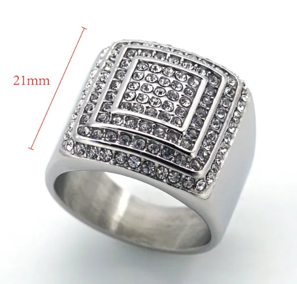 Hip-Hop Luxurious Letter 304 Stainless Steel Polishing Inlay Agate Zircon Men'S Wide Band Rings