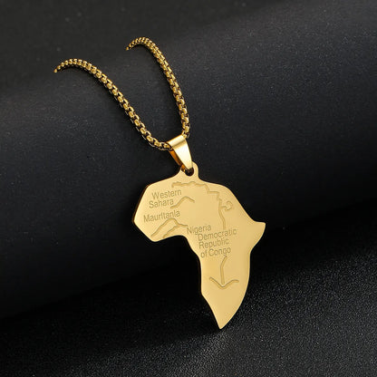 Hip-hop Map Stainless Steel Plating 18k Gold Plated Unisex Pendant Necklace