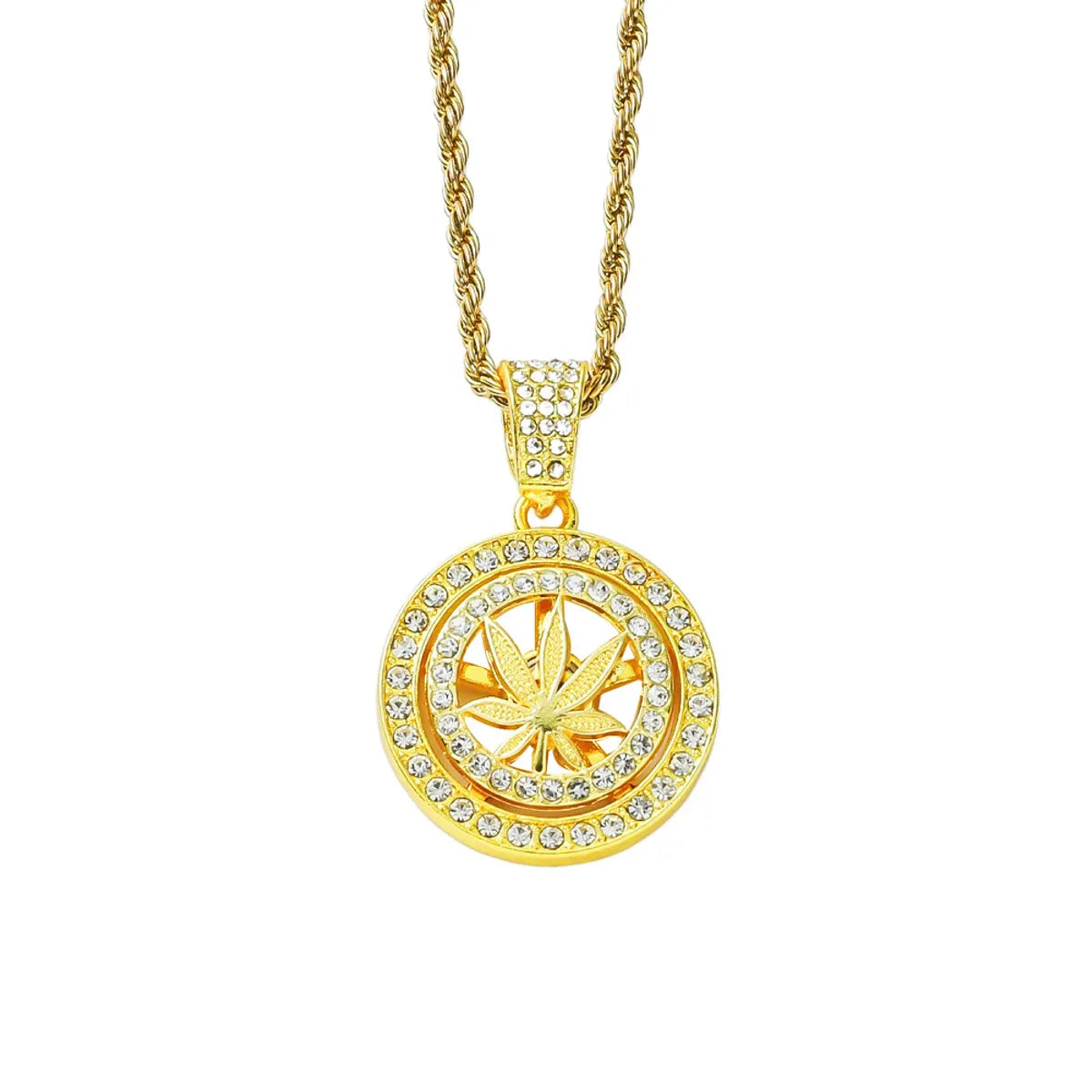 Hip-hop Maple Leaf Alloy Inlay Rhinestones Unisex Pendant Necklace