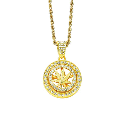 Hip-hop Maple Leaf Alloy Inlay Rhinestones Unisex Pendant Necklace