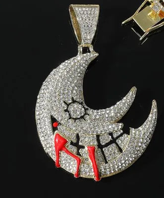 Hip-Hop Moon Alloy Plating Inlay Rhinestones Men'S Pendant Necklace Necklace Pendant