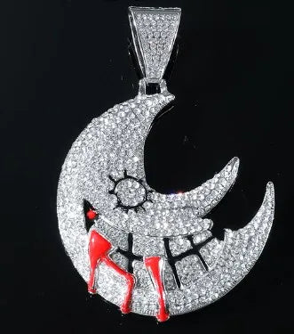 Hip-Hop Moon Alloy Plating Inlay Rhinestones Men'S Pendant Necklace Necklace Pendant