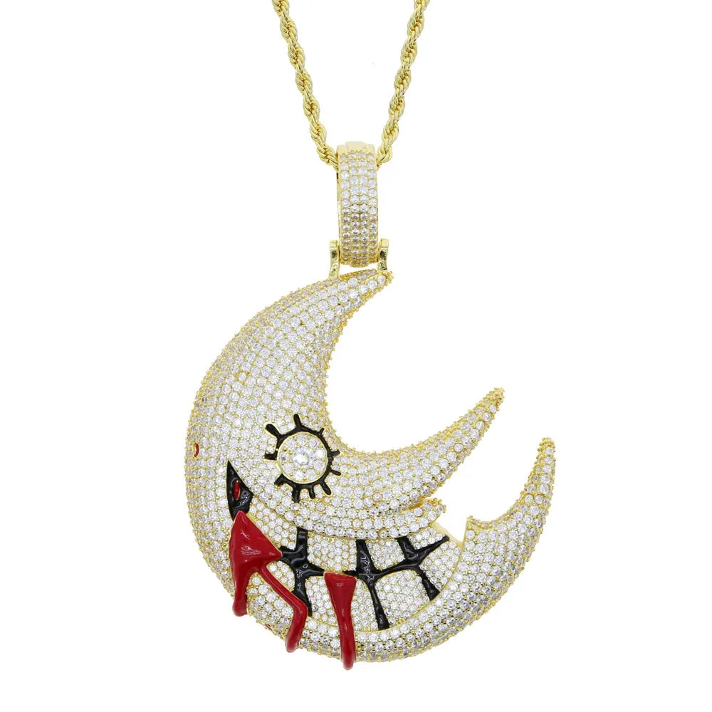 Hip-Hop Moon Copper Inlay Rhinestones Men'S Pendant Necklace