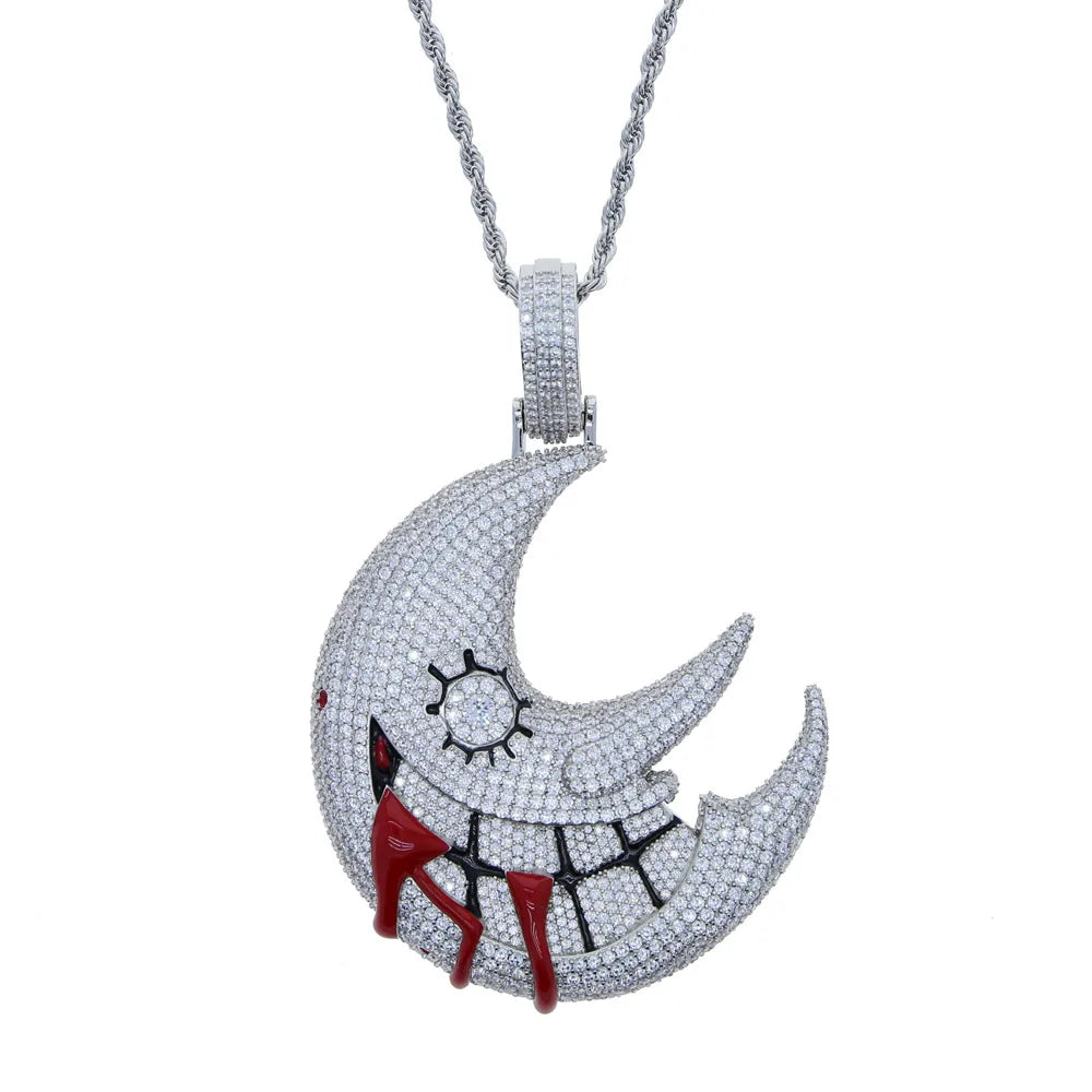 Hip-Hop Moon Copper Inlay Rhinestones Men'S Pendant Necklace